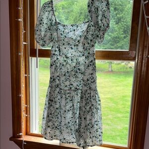 Floral Puff Sleeve Dress - Green